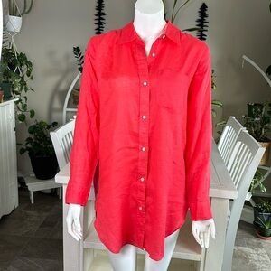Gap 100% linen dark peach button up ladies, long sleeve long shirt dress NWOT